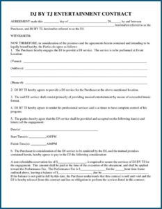 Free Printable Dj Contract Template