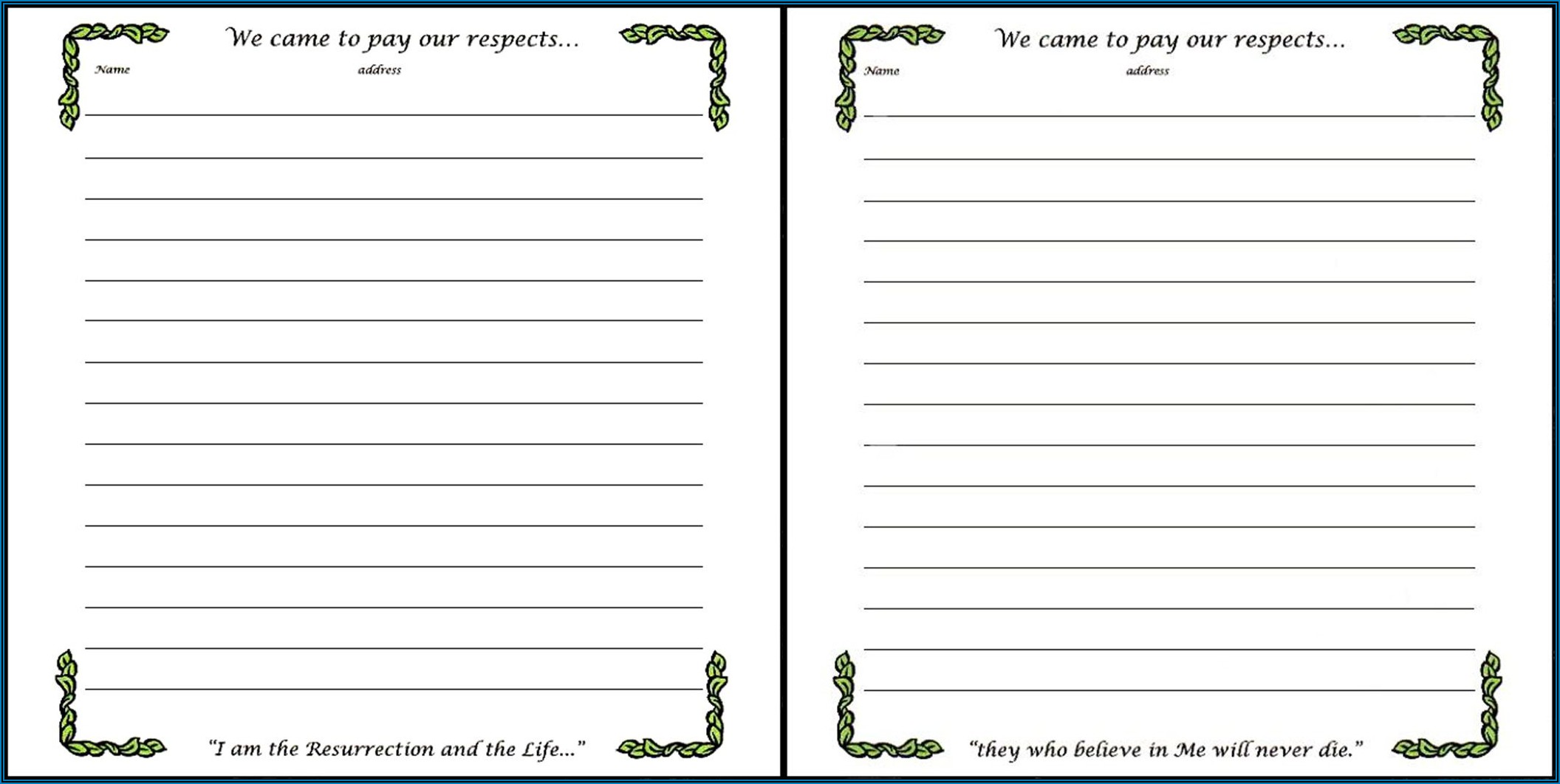 Free Printable Funeral Guest Book Template