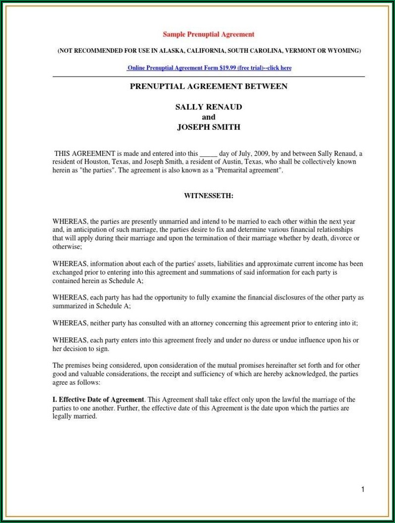 Free Printable Prenuptial Agreement Form Texas