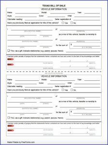 Free Printable Texas Bill Of Sale Form Dmv