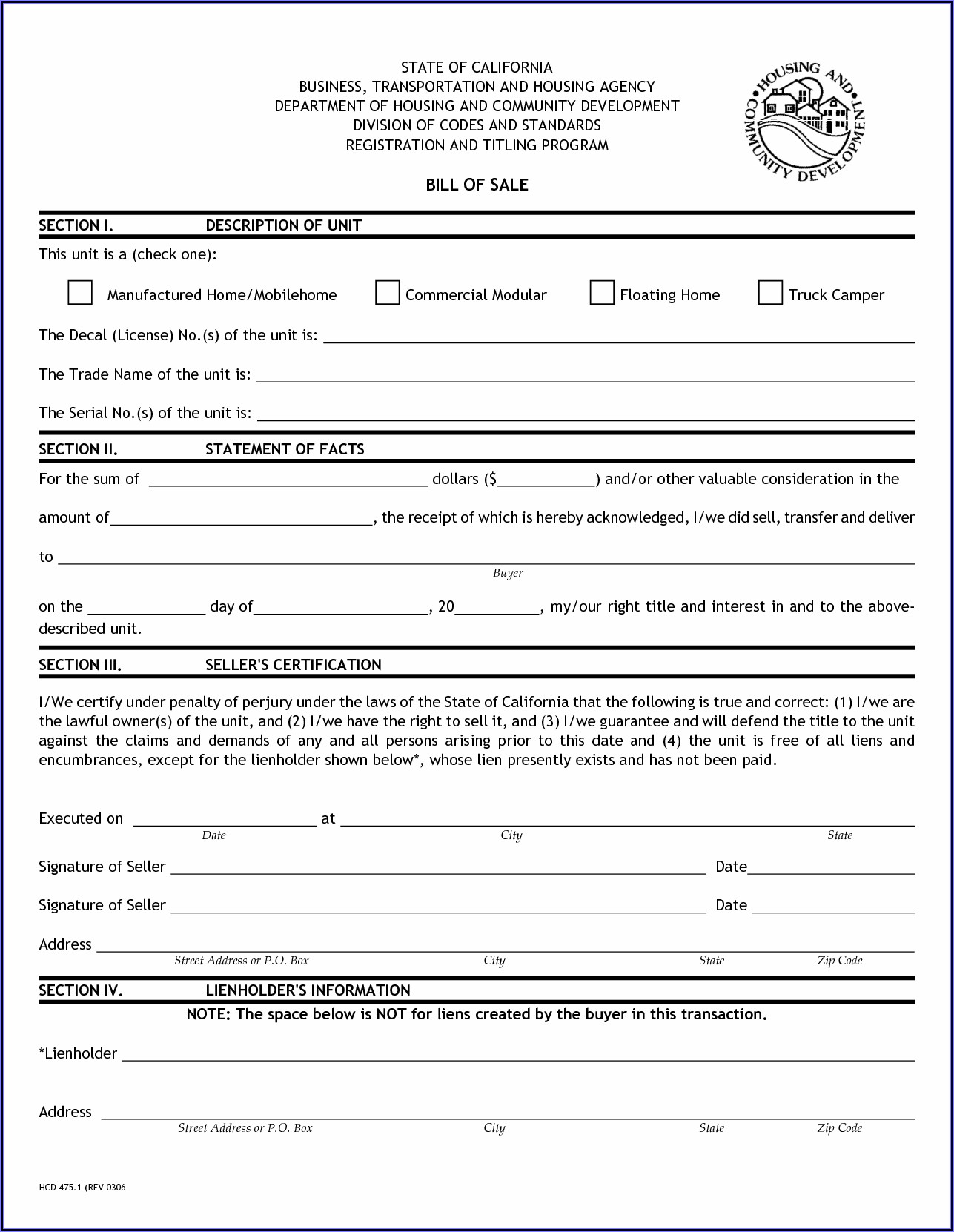 Free Printable Texas Bill Of Sale Form For Trailer