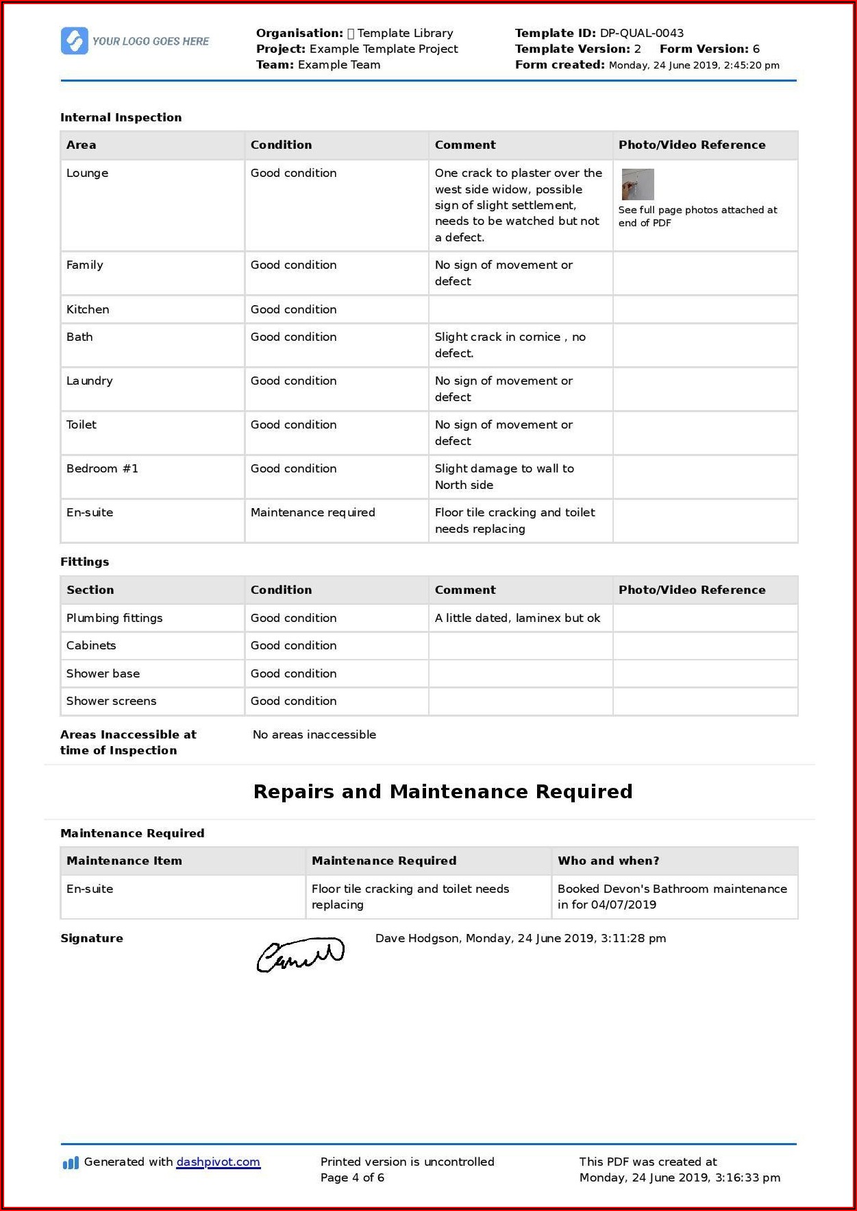 Free Property Inspection Report Template