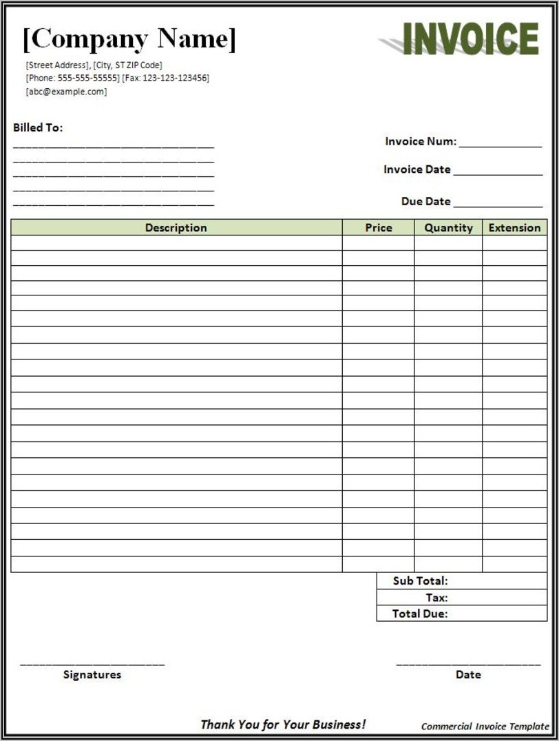 Free Sample Invoice Format