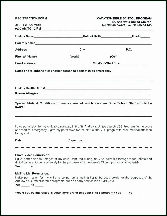 Free Sports Registration Form Template