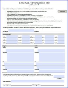 Free Texas Firearm Bill Of Sale Form