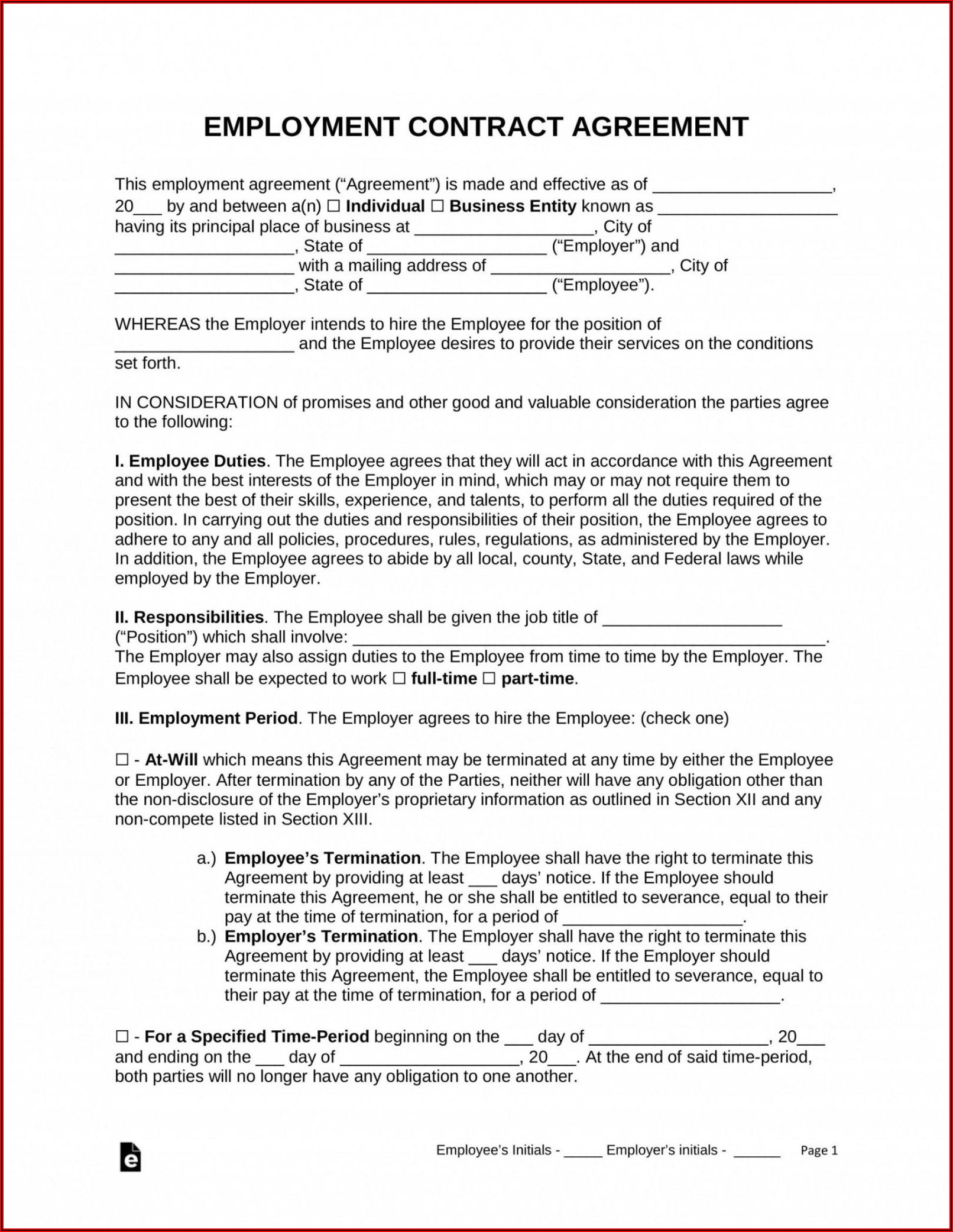 Full Time Employee Contract Template