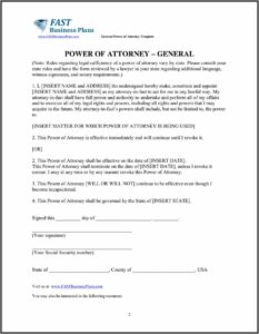 General Power Of Attorney Template Word
