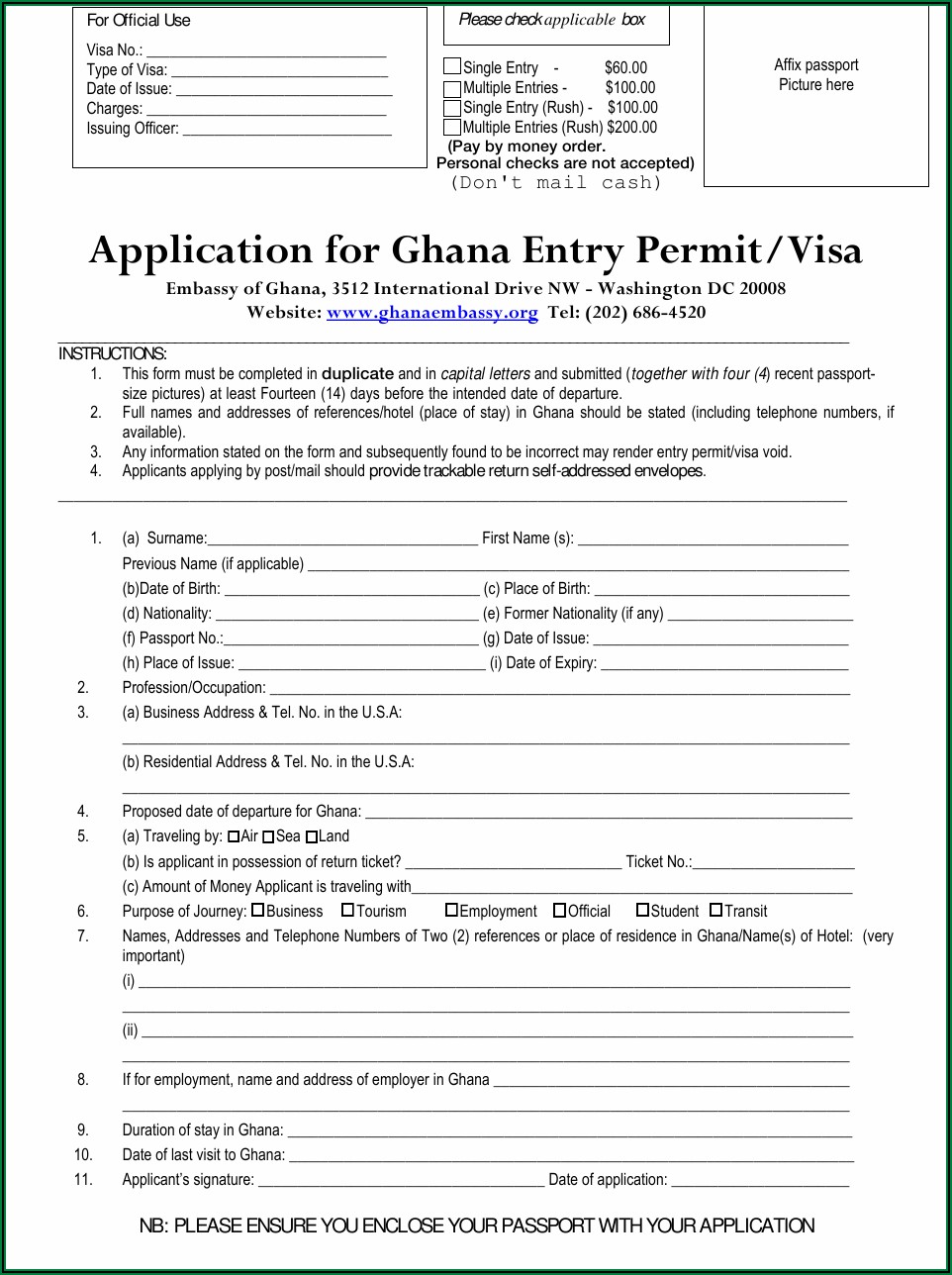 Ghana Visa Application Form Pdf