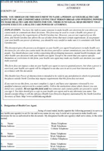 Health Care Power Of Attorney Forms North Carolina