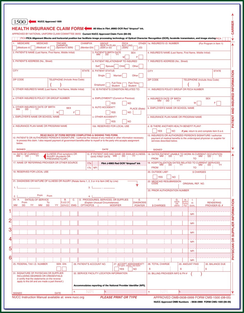 Health Insurance Claim Form 1500 Pdf Fillable