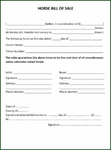 Horse Bill Of Sale Template Canada