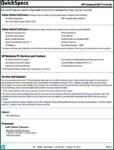 Hp Compaq 6200 Pro Small Form Factor Pc Quickspecs