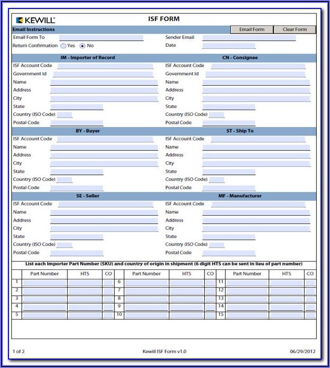 Importer Security Filing Form Usa