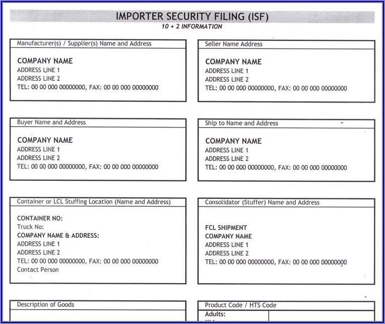 Importer Security Filing Form