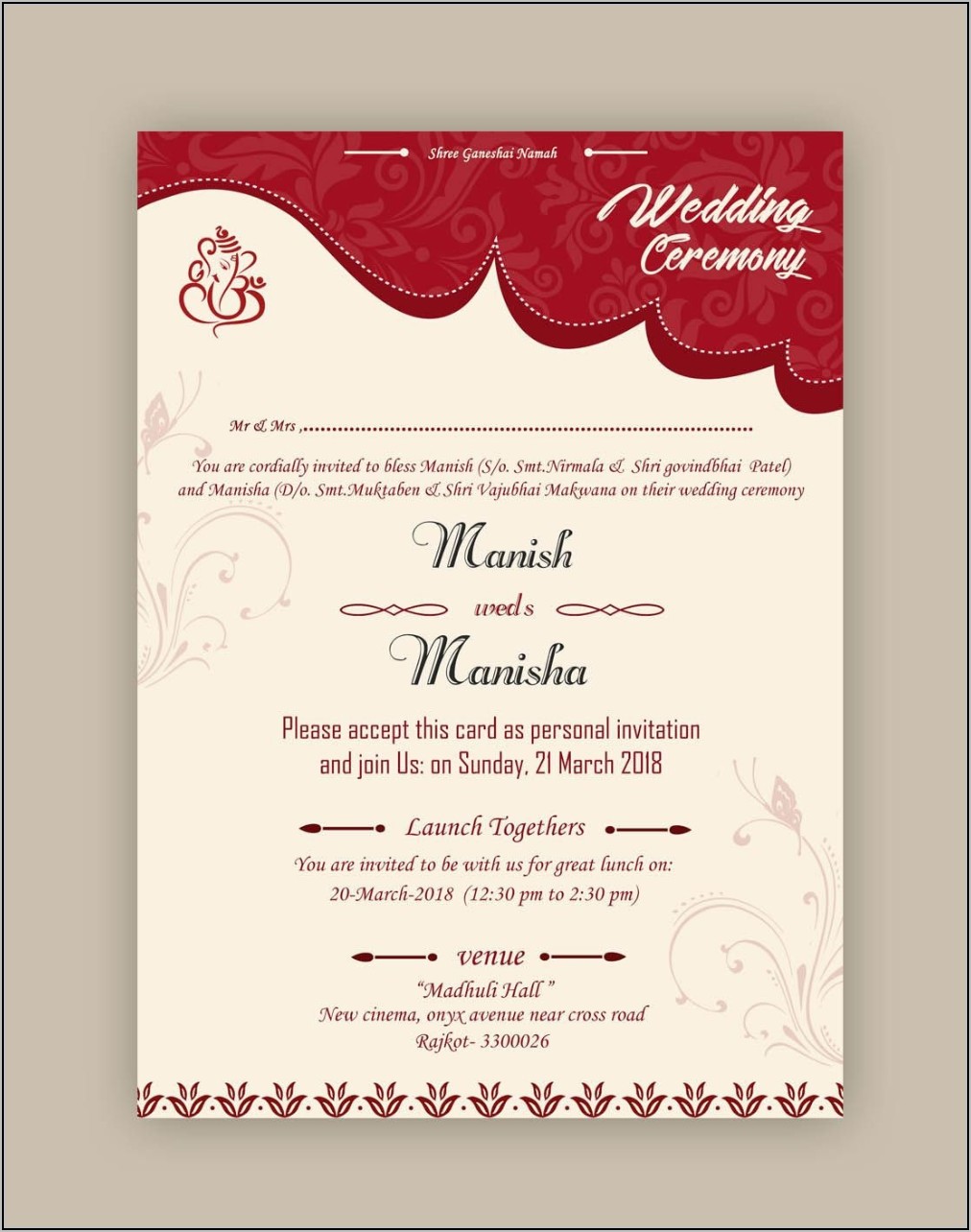 Indian Wedding Card Template Psd