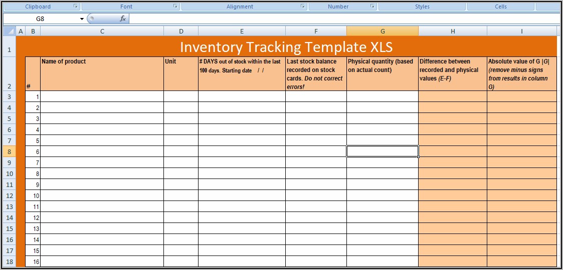 Inventory Tracking Template