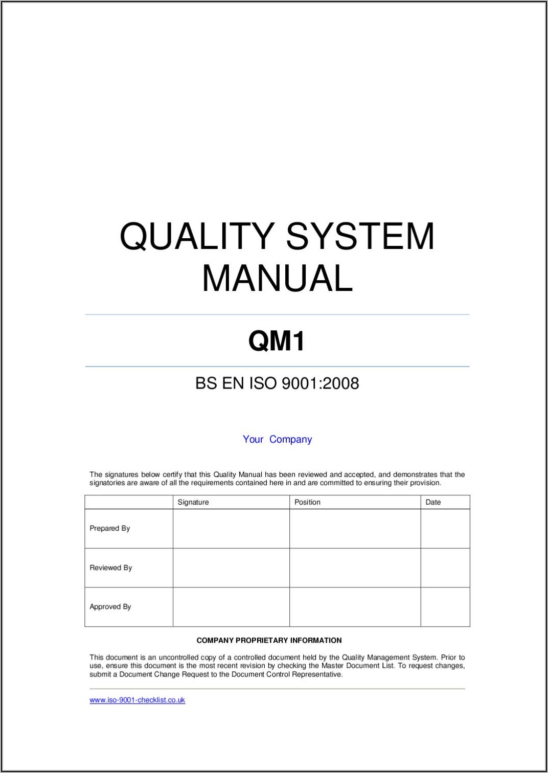 Iso 9001 Templates Free
