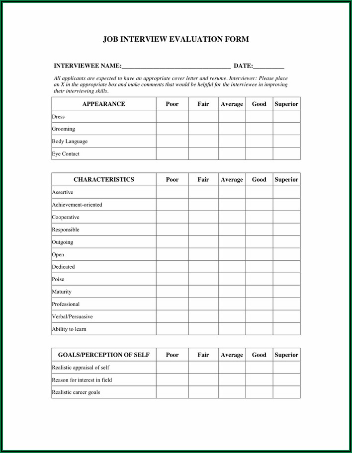 Job Applicant Evaluation Form Template