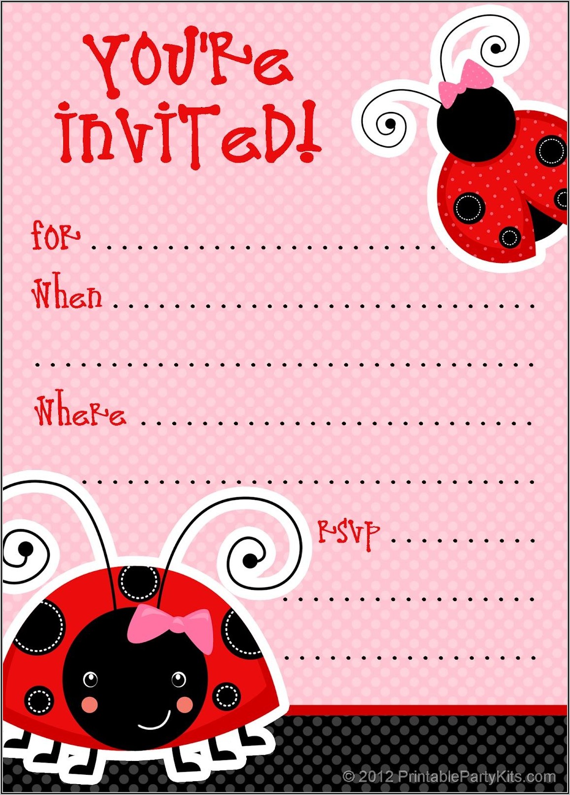 Ladybug 1st Birthday Party Invitation Templates