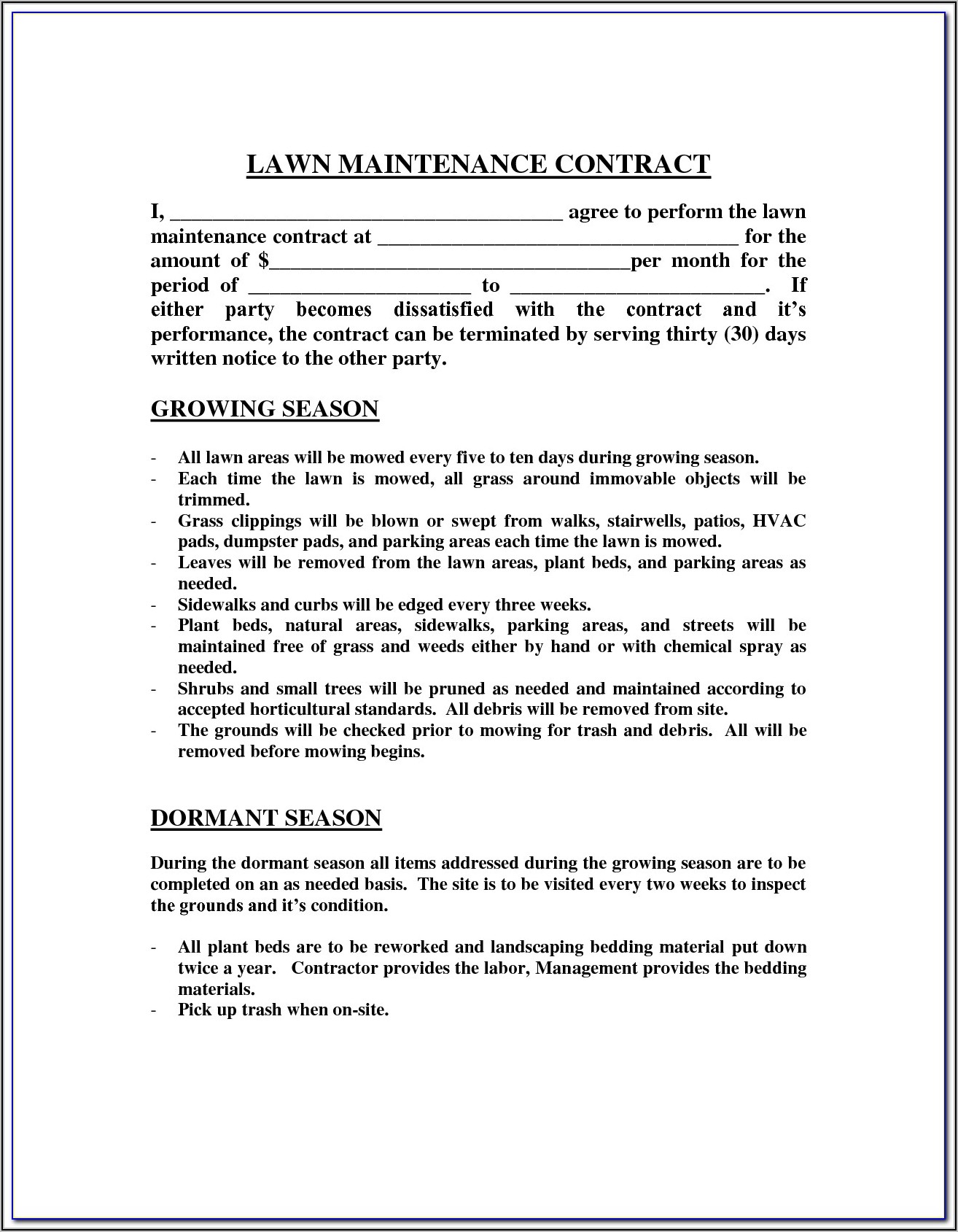 Lawn Maintenance Contract Examples