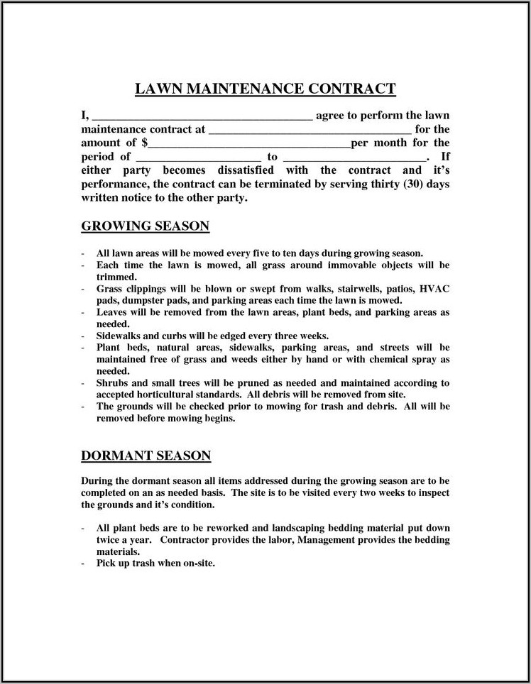 Lawn Service Contract Template Download