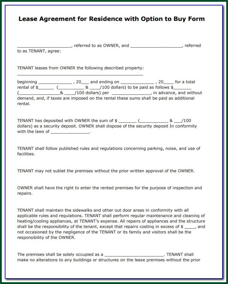Lease Purchase Option Agreement Form
