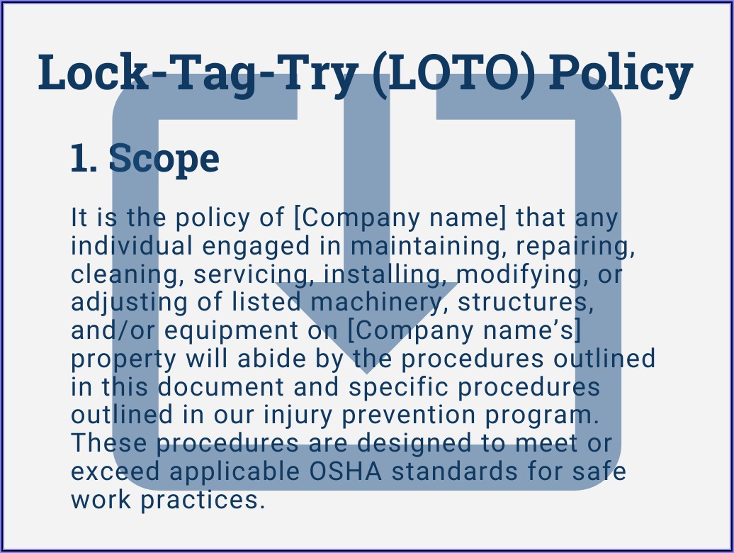 Lock Out Tag Out Procedure Template