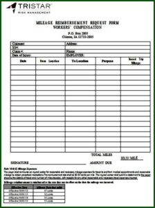 Mileage Reimbursement Forms Template