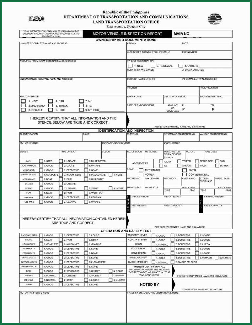 Motor Vehicle Inspection Form