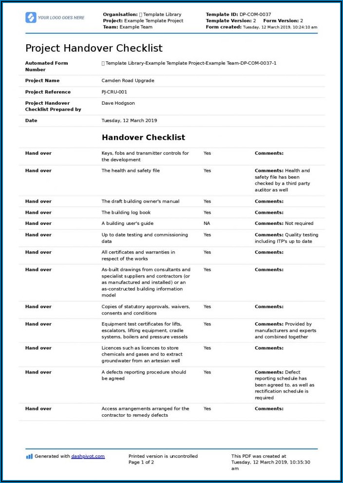 Ms Word Project Management Template