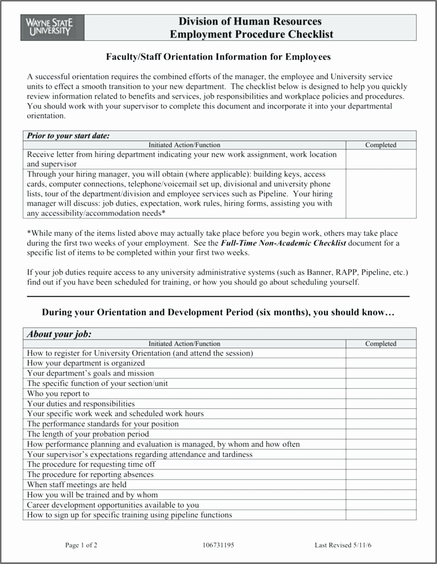 New Employee Training Checklist Template