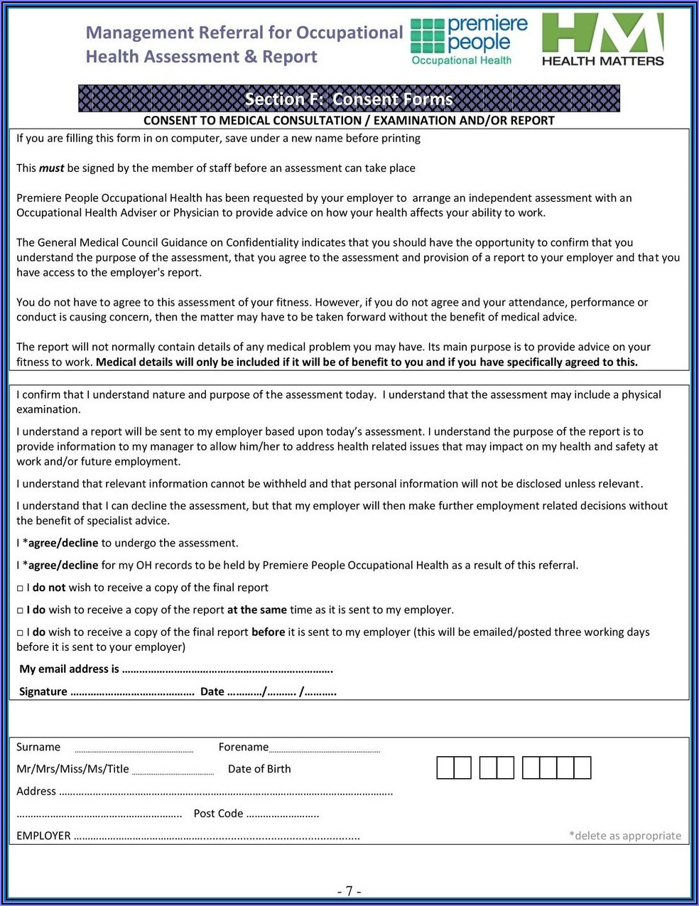 Occupational Health And Safety Medical Forms