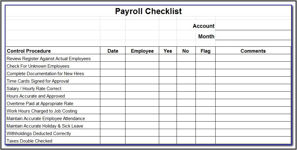 Payroll Checklist Template Excel