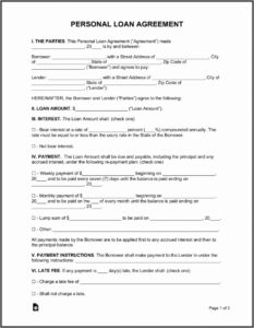 Personal Loan Agreement Form Free