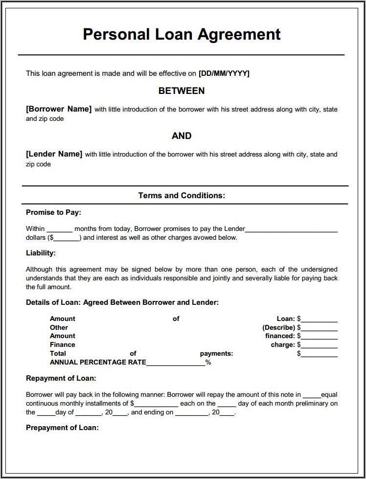 Personal Loan Agreement Template Free Download Uk