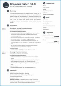 Physician Assistant Resume Template