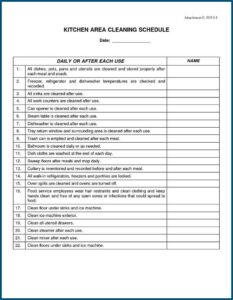 Printable Commercial Kitchen Cleaning Schedule Template
