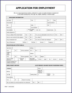 Printable Employment Application Form Free