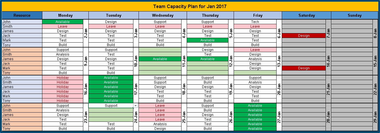 Project Plan Calendar Template Excel