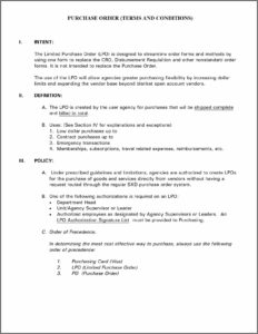 Purchase Order Terms And Conditions Template India