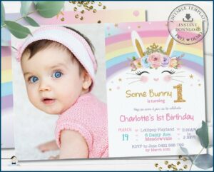 Rainbow Lollipop Birthday Invitation Template
