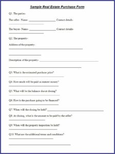 Real Estate Purchase Contract Form