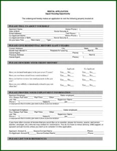 Rental Application Form Free Printable