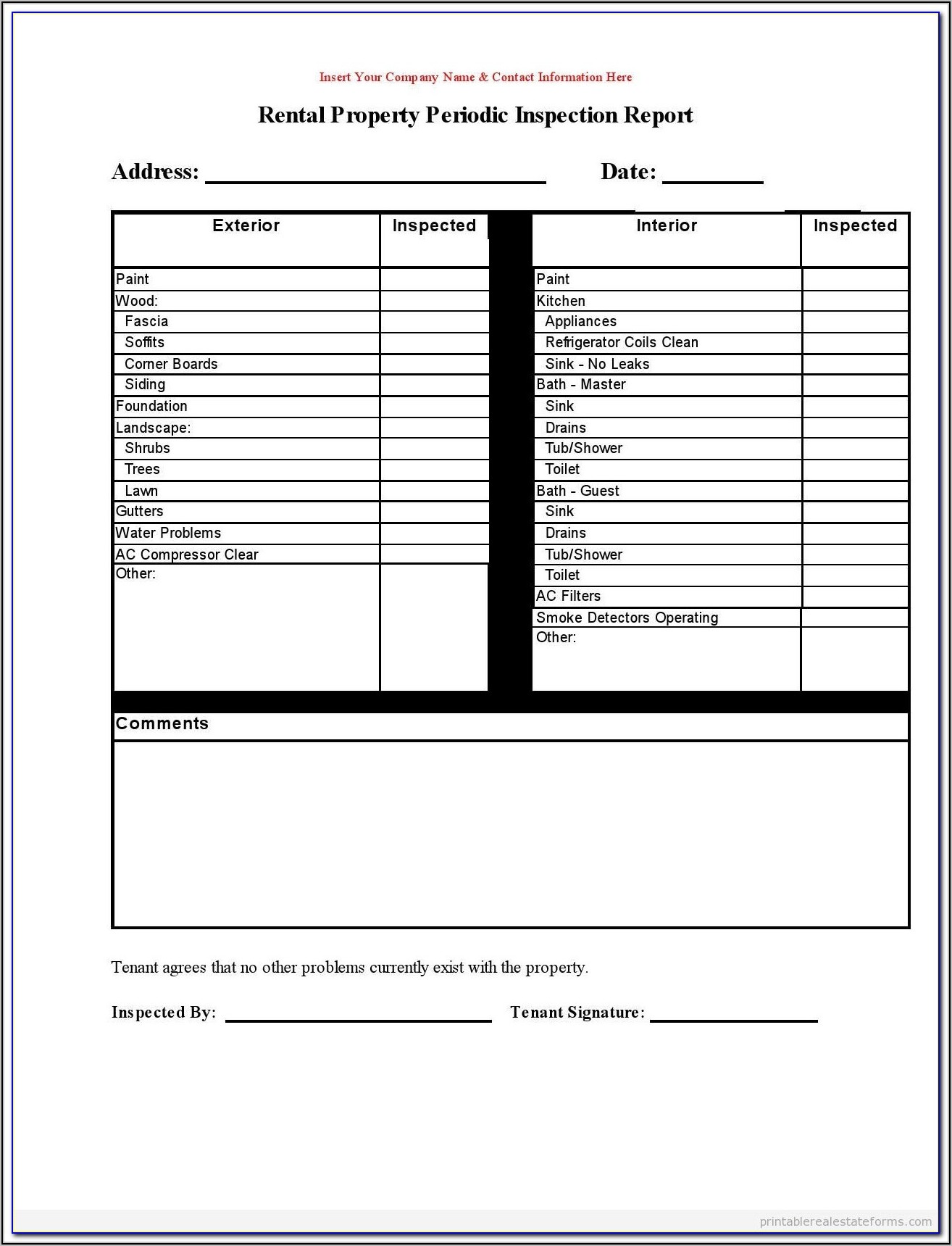 Rental Inspection Checklist Template South Africa