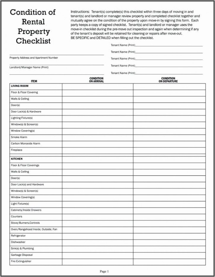 Rental Walkthrough Checklist Template