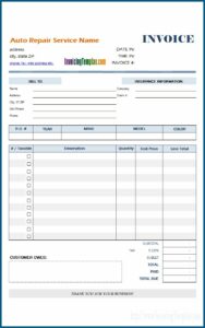 Repair Invoice Template Free