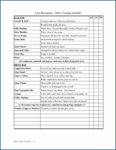 Restaurant Kitchen Cleaning Checklist Template