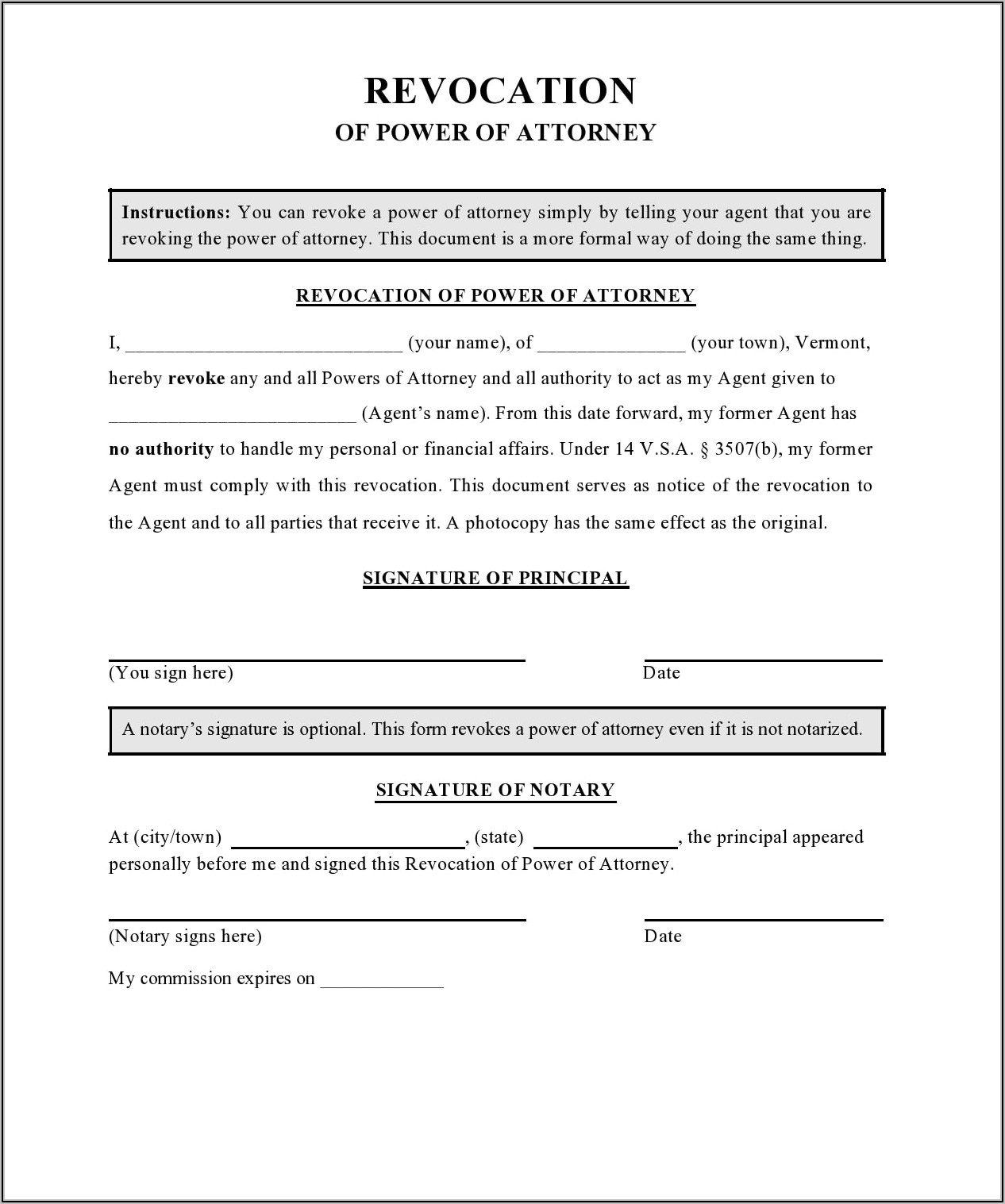 Revocation Of Special Power Of Attorney Format