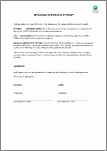 Revocation Of Special Power Of Attorney Template