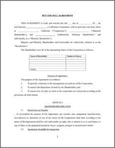 Shareholder Buy Sell Agreement Template
